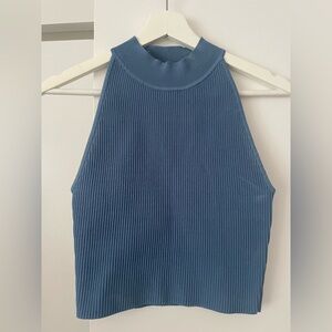 Aritzia Ribbed High-Neck Tank Top - Blue